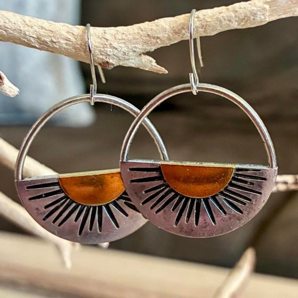 Celestial Boho Sunburst Dangle Hoop Earrings